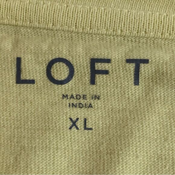 LOFT Top Women’s XL Lime Yellow Round Neck Elbow Sleeve Embroidered. - Picture 7 of 12